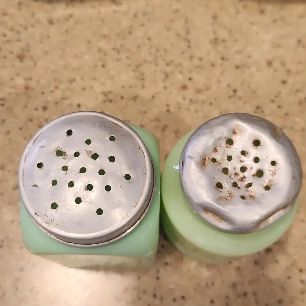 Vintage 1930's Jadeite Milk Glass Salt & Pepper Shakers